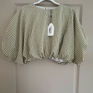 English Laundry Olive Green Gingham Top
